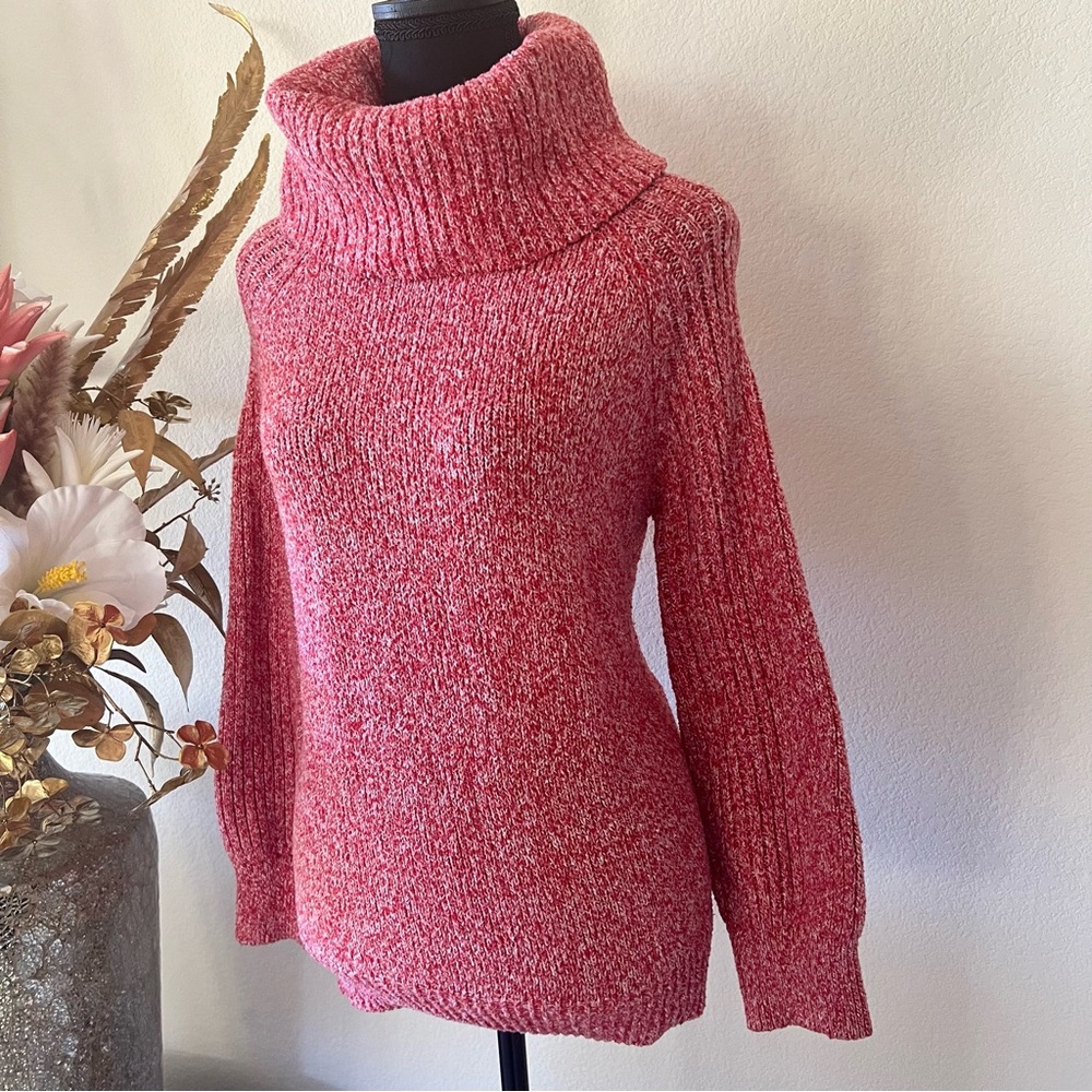 Nine West Red & White Intertwined Cowl Neck Knit Cozy Sweater size Small - Picture 2 of 9